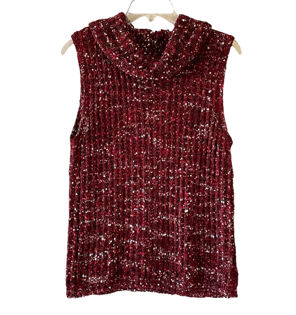 KATE LANDRY Size XL Red Wine Sleeveless Textured Knit Pullover Cowl Neck Sweater